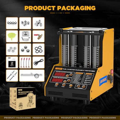 AUTOOL CT150 Fuel Injector Tester & Cleaner, 4 Cylinder Ultrasonic Injector Cleaning Machine, Fuel Injector Test Bench with Pressure Gauge, Multi-Mode Testing for Car Motorcycle