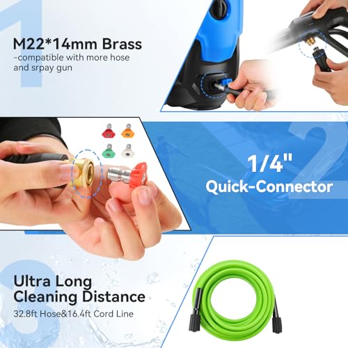 Electric Pressure Washer 5000 PSI 4.0GPM Portable Power Washer with 4 QC Nozzles, 500ML Foam Cannon for Cars/Fences/Driveways/Home/Patios Cleaning, Green - color: Green