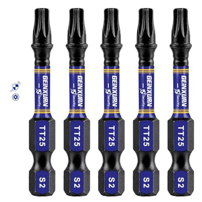 Geinxurn 5 Pieces T25 Hollow 2 In. Impact Tough Magnetic Insert Bit Set, #25 Security Torx Head Power Bits, S2 Alloy Steel Star T25 Screwdriver Bits Set - size: 2"-5PCS, style: TT25