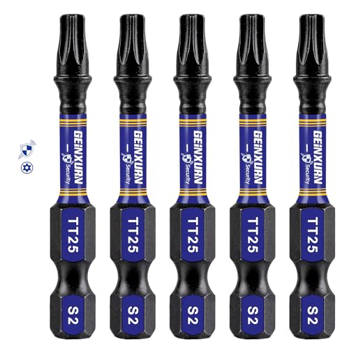 Geinxurn 5 Pieces T25 Hollow 2 In. Impact Tough Magnetic Insert Bit Set, #25 Security Torx Head Power Bits, S2 Alloy Steel Star T25 Screwdriver Bits Set - size: 2"-5PCS, style: TT25