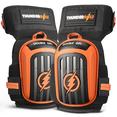 Thunderbolt Knee Pads for Men Construction Knee Pads for Work for Men and Women with Double Gel for Gardening Flooring Roofing Heavy Duty with Extra Thick Foam and Strong Adjustable Non-Slip Straps - color: ORANGE (UPGRADED PLATINUM)