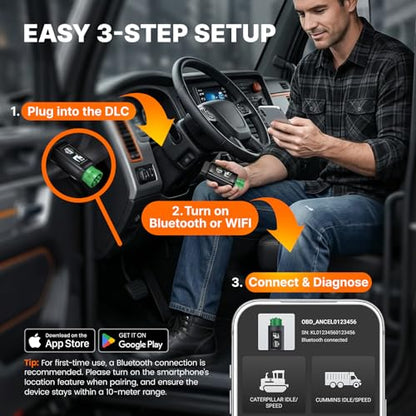 ANCEL HD200 Heavy Duty Truck Scanner, Truck & Diesel Scanner Diagnostic Tool with Full-System HDOBD/OBD2, Speed & Idle Reset for Cummins & Caterpillar, J1939/J1708 Scan Tool, Lifetime Free Updates