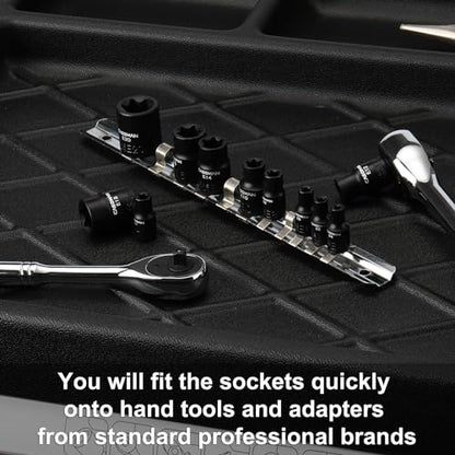 CASOMAN 11PCS Female Torx Socket Set, E Torx & Star Socket Set with Rail, E4 - E20 Torque Sockets - size: 11PCS