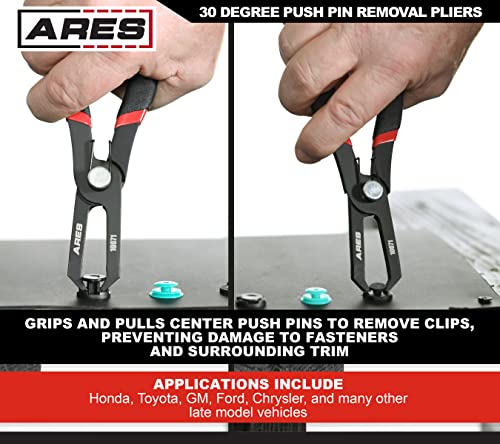 ARES 10071-30 Degree Push Pin Removal Pliers - Easily Removes Push Pin Style Fasteners - Prevents Damage to Trim and Fasteners - size: 30 Degree Push Pin Clip Removal Pliers