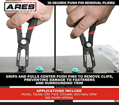 ARES 10071-30 Degree Push Pin Removal Pliers - Easily Removes Push Pin Style Fasteners - Prevents Damage to Trim and Fasteners - size: 30 Degree Push Pin Clip Removal Pliers