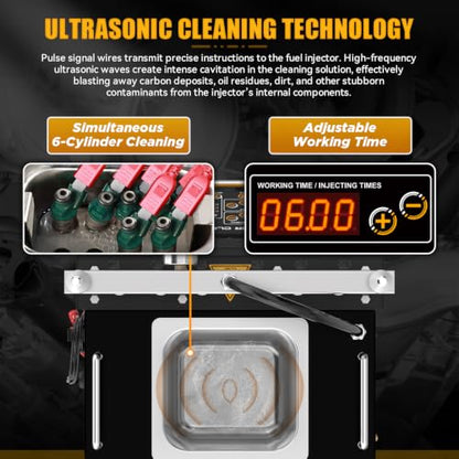 AUTOOL CT450 Fuel Injector Tester & Cleaner, 6-Cylinder Ultrasonic Injector Cleaning Machine with Heating, GDI EFI FSI Compatible, 3 Cleaning Modes & 10 Test Functions, 12V/70V/120V Output