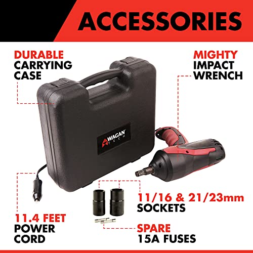 Wagan EL2257 12V DC Mighty Impact Wrench, 1/2 inch 12 Volt Electric Impact Wrench Kit, 271 ft-lbs, Tire Repair Tools with Sockets and Carry Case - size: EL2257 12V