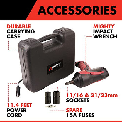 Wagan EL2257 12V DC Mighty Impact Wrench, 1/2 inch 12 Volt Electric Impact Wrench Kit, 271 ft-lbs, Tire Repair Tools with Sockets and Carry Case - size: EL2257 12V