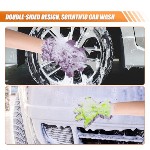 Craedli 2PCS Car Wash Mitts, Anti-Scratch Double Sided 5-Finger Microfiber Car Interior&Exterior Detailing Gloves, Soft Vehicle Chenille Dusting Mitt for Cleaning Wheel Tight Spot (Purple) - color: Purple