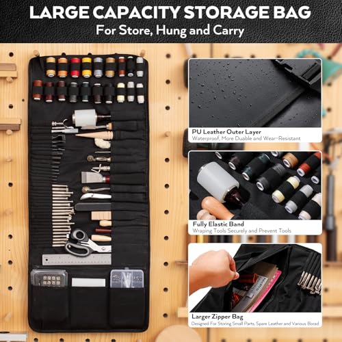 Nicpro 160PCS Upgrade Leather Tooling Kit Leather Working Tools Kit with Storage Handbag, Professional Leather Making Craft Tools Kit for Stamping Sewing Carving Cutting Punching Leather Working - size: 160PCS