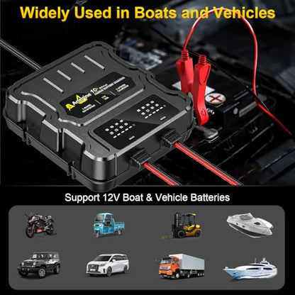 2 Bank Marine Battery Charger, 20A (10A/Bank) 12V IP68 Waterproof LCD Onboard Battery Charger with Overcharge Protection, Battery Maintainer for Lead-Acid, AGM, Gel, LiFePO4, Lithium, Boat, Car, RV