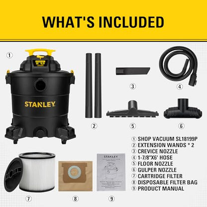 STANLEY 12 Gallon 5.5HP Wet/Dry Vacuum,3-in-1 Vacuum Blower & Pump, Heavy-Duty for Wet/Dry Messes, Dust & Water, Ideal for Garage Jobsite Home, SL18199P - color: Sl18199p-1