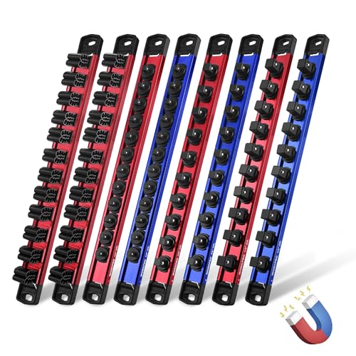 WORKPRO 8-Piece Magnetic Socket and Screwdriver Organizer Set | 6-Piece 1/4", 3/8" & 1/2" Drive Metric & SAE Socket Rails, 2-Piece Screwdriver and Wrench Holders - size: 6pc Socket Rail & 2pc Screwdriver Rail