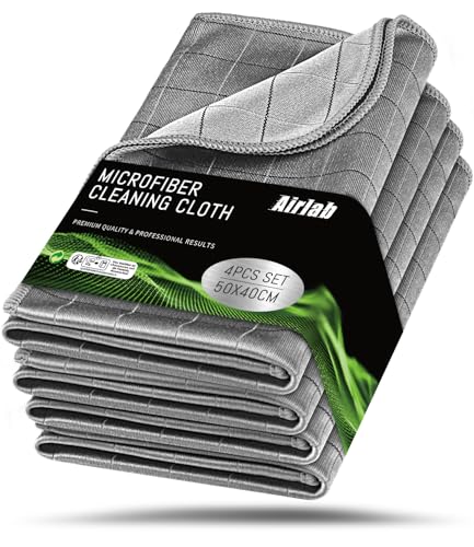 Airlab Carbon Microfiber Towels for Car Drying Window Glass Cleaner Magic Cleaning Cloth Auto Detailing Car Wipes Lint Free Rags Large Towel Interior Detailer, Pack of 4, 20" x 16", Grey - color: 20 X 16 Inch, Pack of 4, Grey