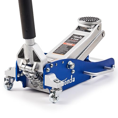 TONDA Floor Jack, Low Profile 2 Ton Aluminum and Steel Car Jack, Blue | Dual Pump System, Rapid Lift, 3.35"-13.98", 360-degree swivel casters - color: 2T Blue