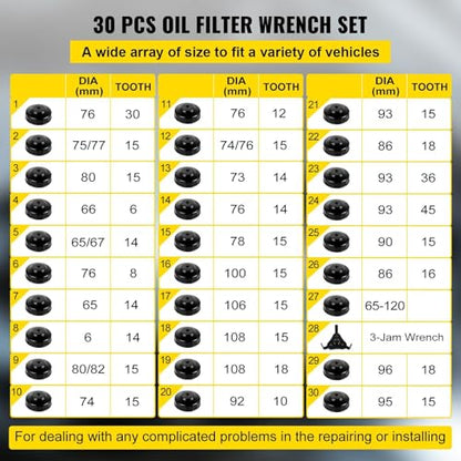Oil Filter Socket Set,30 Pcs Oil Filter Wrench Set, Sturdy Steel Oil Socket,3/8" Oil,Low Profile Oil Set compatible with Easy Access,Oil Wrench Cap Set w/Case