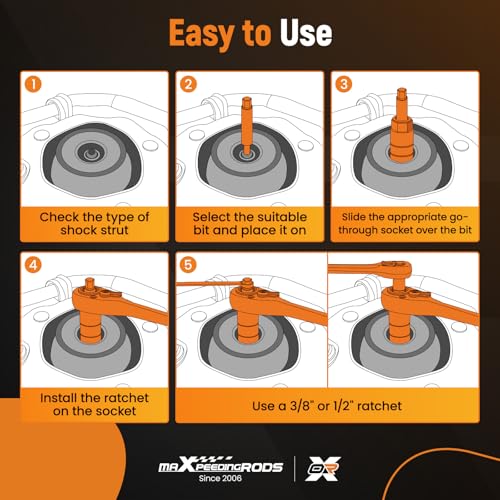 maXpeedingrods 50PCS Strut Nut Socket Set, Shock Absorber Socket Kit, Suspension Strut Top Mount Nut Removal Installer Tool, 3/8" 1/2" Drive Suspension Steering Hub Shock Absorber Ratchet Wrench Set - style: 50 Pcs