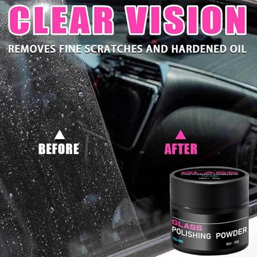 Cerium Oxide Glass Polishing Powder | Car Glass Oil Film Cleaner | Multifunctional Scratch Remover Window Repair Tool with Polishing Pad, Removes Wiper Marks, Swirls, and Water Spots - color: 30G+ sponge wipe
