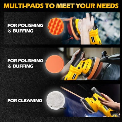Cordless Buffer Polisher Kit Compatible With De-Walt 20V Battery(No Battery), 2800-5800RPM High Power Orbital Car Polisher with Variable Speed, 21PCS Polishing Accessories, for Car Polishing/Waxing