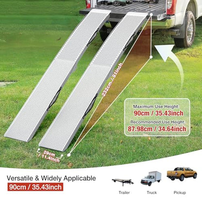 Aluminum Loading Ramps, 1900Lbs Capacity, 7.5ft Trunk Ramps for Pickup Trucks, Trailers Ramp with Load Straps for ATV/UTV, Lawn mowers,Tractors, Motorcycles, 91" L x 11.4" W, 2Pcs