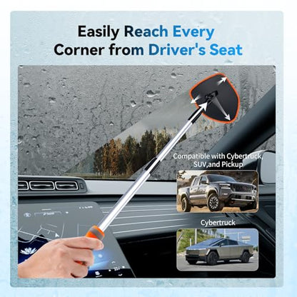 XINDELL Interior Windshield Cleaner Tool, Car Window Cleaning Kit with 4 Reusable Microfiber Pads, Extendable Handle & 360° Rotating Head, Safety Hammer, Streak-Free Auto Glass Wiper for Truck SUV RV - color: Orange