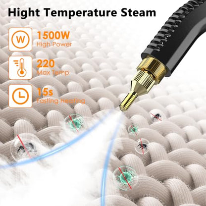 Steam Cleaner, 6-Level Adjustable Portable Steamer Handheld, Fast Heat-Up, 1.2LTank, Steamer Cleaning with 8 pcs Accessories for Home Dirt, Grease, Grout, Tile,Floor, Car, Carpet