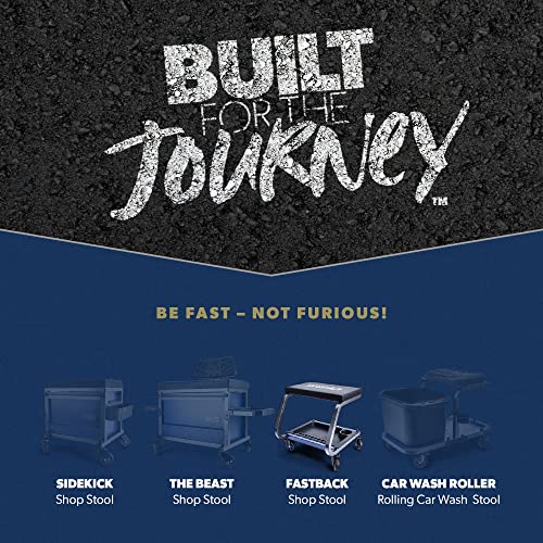 URBANTRANSIT Fastback Shop Stool - 350 Lb Capacity Rolling Stool for Garage & Workshop, with Organizer Tray & Cupholder - 3 Inch Premium Casters