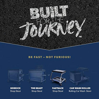 URBANTRANSIT Fastback Shop Stool - 350 Lb Capacity Rolling Stool for Garage & Workshop, with Organizer Tray & Cupholder - 3 Inch Premium Casters