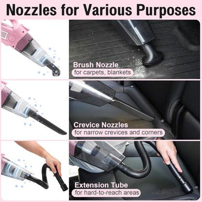 Pink Car Cleaning Kit, 25Pcs Detailing Kit Interior with 4-in-1 Power Handheld Vacuum Cleaner, Detailing Brush Set, 2-in-1 Windshield Cleaner Tool, Car Accessories for Cleaning, Gift for Women
