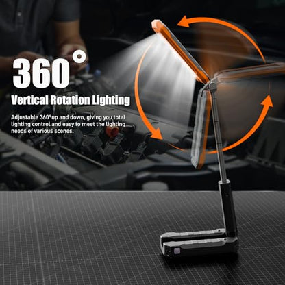 Rechargeable LED Work Light with Magnetic Base and Hanging Hook, 1200LM | Bright Work Lighting / Magnetic Base / Hanging Hook / Adjustable Output / Power-Bank Function / Foldable Body / IPX6 Rating - color: Orange
