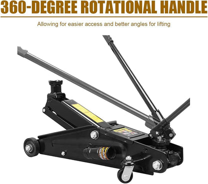 3 Ton (6,000 lbs) Low Profile Heavy Duty Steel Hydraulic Floor Jack with Single Piston Pump, Lifting Range 5-11/16" to 21", for Car, SUV and Truck, Black - color: black