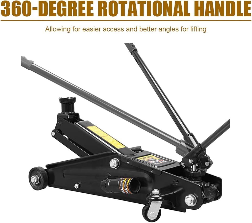 3 Ton (6,000 lbs) Low Profile Heavy Duty Steel Hydraulic Floor Jack with Single Piston Pump, Lifting Range 5-11/16" to 21", for Car, SUV and Truck, Black - color: black