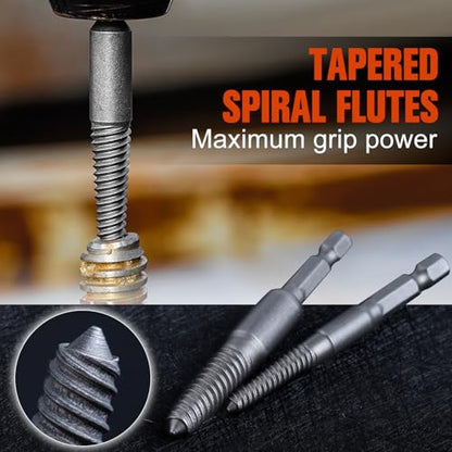 11Pcs Easy Out Screw Extractor Set, Titanium Coating Left Hand Drill Bit and Bolt Extractor Kit with 1/4" Adaptor, Reverse Drill Bit Extractor Set for Rusted Rounded Damaged Nuts Screws