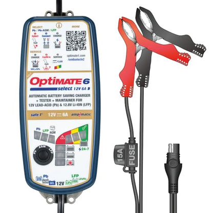 OptiMate6 Select v2 Gold Series: 6A 12V Automatic Battery Saving Charger, Tester & 24-7 Maintainer with Ampmatic & Temp Regulated smart Control & Lead-Acid, AGM & Lithium Battery Modes & Service Mode