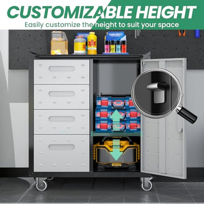Metal Tool Cabinet,Garage Storage Cabinet System,Wall Cabinet & Locking Rolling Tool Cabinet with Doors and Adjustable Shelves,Steel Tool Cabinets for Home - color: Black/Grey