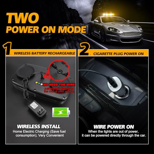 Beacon Strobe Light Wireless Rechargeable, 17 Flashing Mode, High Low Brightness, 48pcs Led, Roof Top Hazard Flash Warning Lights for Vehicles Trucks Snow Plows Postal Mail ATV UTV (White Amebr)