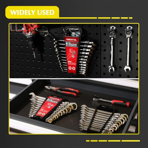 EMENTOL 24-Piece Flex Head Ratcheting Wrench Set, Metric & SAE Combination | 72 Tooth Cr-V Steel 180° Swivel Flexible Ratchet Wrench Kit for Auto, Machinery Repair & Household DIY Maintenance - size: Metric 8-19mm & SAE 1/4"-7/8"