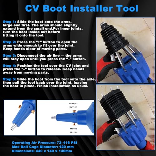 Pneumatic CV Joint Boot Expander Tool Kit,Expander Rod Spreader Installation Removal Tool with 15 Sets Clamps and 4 Air Hose Fittings for Rubber Boots Installation and Removal (Blue) - color: Blue