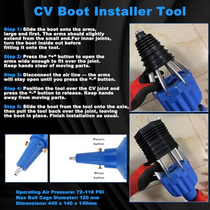 Pneumatic CV Joint Boot Expander Tool Kit,Expander Rod Spreader Installation Removal Tool with 15 Sets Clamps and 4 Air Hose Fittings for Rubber Boots Installation and Removal (Blue) - color: Blue