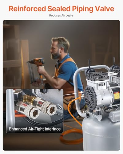 VEVOR 13-Gallon Air Compressor, 2HP, 4.6 SCFM@90PSI, Oil-Free Tank, 66dB Quiet Operation, Ideal for Tire Inflation, Woodworking, Auto Repairs, and Spray Painting (Maximum Pressure 125 PSI) - size: 17.5'' x 16.5'' x 33.3''