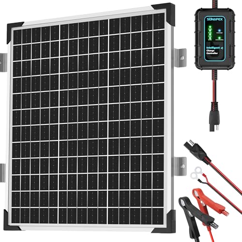 SUNAPEX 50W Solar Panel Kit 12V Solar Battery Charger Maintainer | IP67 Waterproof,Solar Trickle Charger, With Smart Charge Controller for Car, Motorcycle, Boat, Marine, RV, Trailer, Truck - size: 50W - Standard