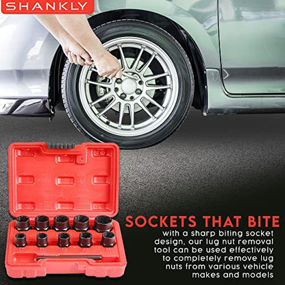 Twist Socket Set (11 Piece) Includes 1/2” Inch Lug Nut Remover With a 10mm, 11mm, 12mm, 13mm, 14mm, 15mm, 16mm, 17mm Socket Sizes Professional-Grade Lug Nut Extractor or Wheel Lock Removal