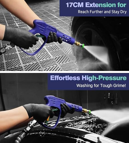 YeewayVeh High Pressure Washer Gun, 3/8" Quick Connect, Indigo | 5 Nozzles, M22 14mm/15mm Fitting, 5000PSI 8GPM Power Washer Wand for Car Wash