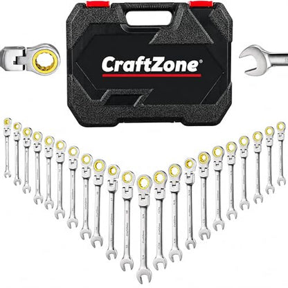 Professional Ratcheting Wrench Set,22-Piece SAE&Metric Combination Ratchet Wrenches 72-Tooth Reversible Mechanism,Premium Chrome Vanadium Steel Flex Head Wrench Set for Mechanics and Automotive Repair