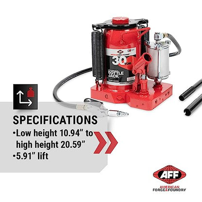AFF 30 Ton Bottle Jack - Manual & Air Assist Hydraulic Jack for Lifting Heavy Trucks & Equipment - Super Duty - size: 30 Ton Capacity, style: Standard Profile