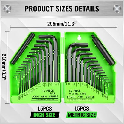 SWANLAKE GARDEN TOOLS 32-Piece Hex Key Allen Wrench Set, SAE and Metric Allen Keys MM(0.7mm-10mm) SAE(0.028"-3/8), L Shape, Chrome Vanadium Steel, Easy Organization - style: 32pcs Standard Set