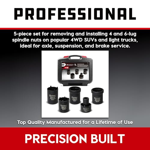 Powerbuilt Spindle Nut Socket Tool Kit, 5 Piece, Remove Spindle Nuts, Various Size Lug Out Spindle Sockets, Size Markings, Storage Case - 648636, Black - style: Spindle Nut Socket Set