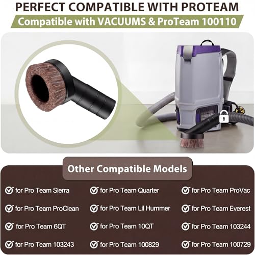 Feekoon 4 Pack 1.5" Vacuum Dust Brush Attachment Compatible with ProTeam Backpack Vacuum Cleaner Parts # 100110-3" Dust Brush W/Reducer 1-1/2", Soft Horse Hair for Detailed Dusting