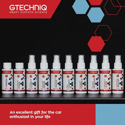 Gtechniq Smart Sample Car Care Kit (10-Piece) 1.69 fl oz Bottles | Gift Set with Shampoo, Detailer, All-Purpose Cleaner, Glass Polish, Water Spot Remover & More in Presentation Gift Box