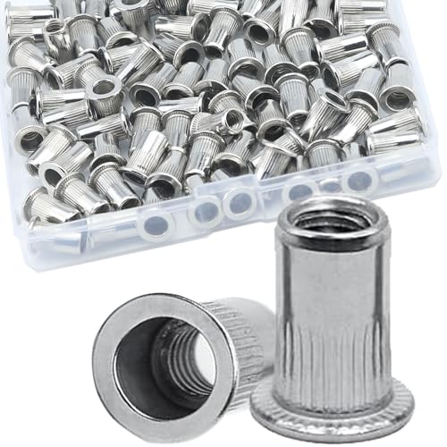 10-24 UNC Rivet Nut, 90Pcs 304 Stainless Steel Flat Head Rivnut Threaded Insert Nutsert - color: Silver, size: 10-24